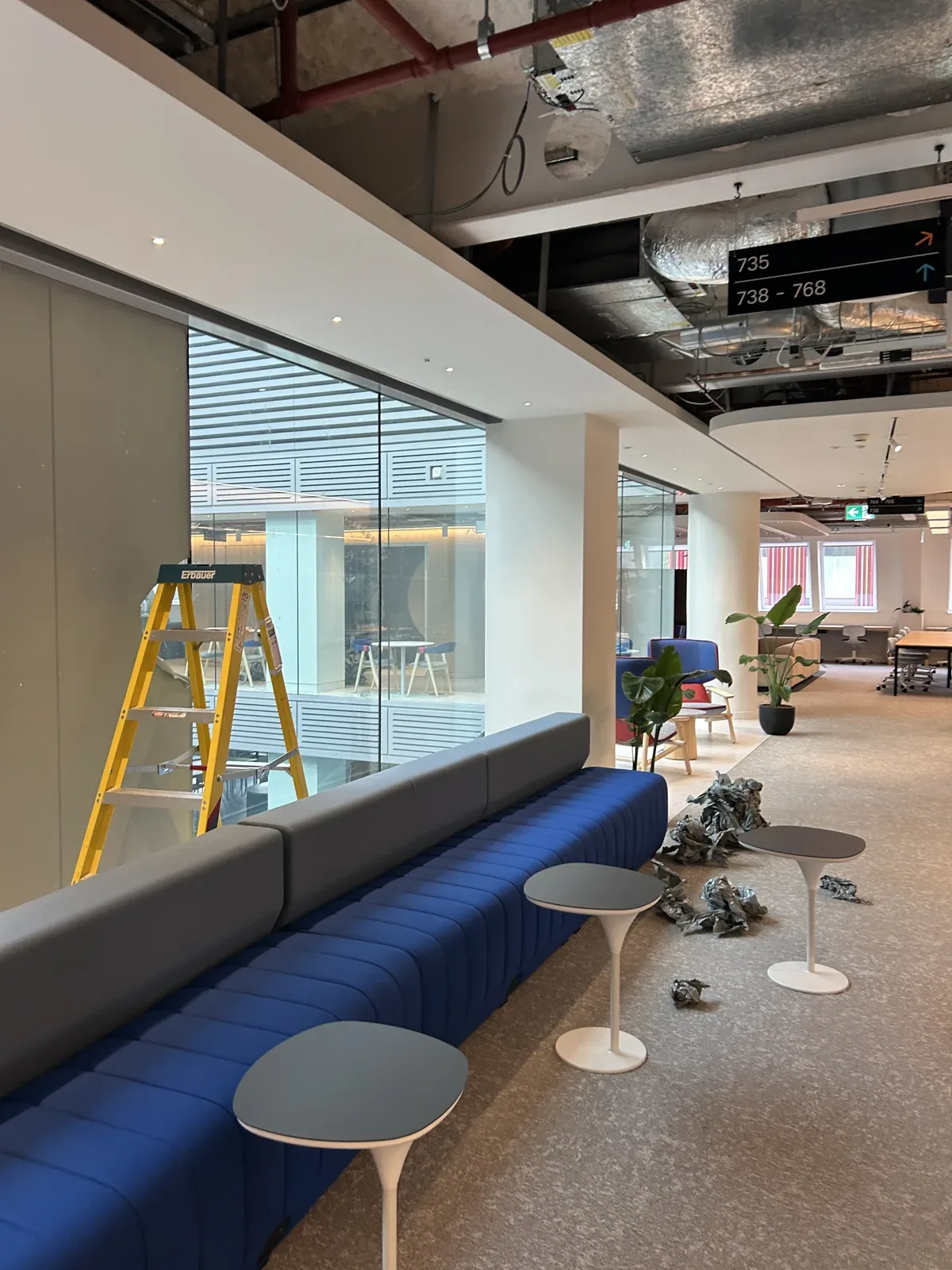 Construction debris on arrival after a fit-out, Coleman Street, London