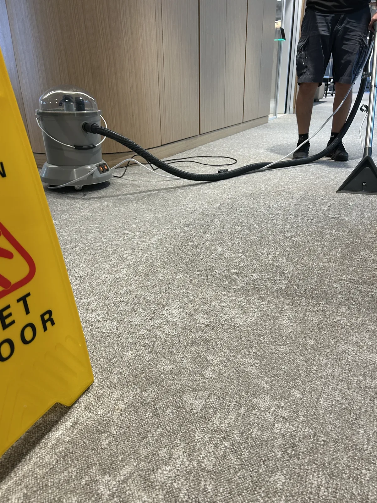 Carpet extraction wet floor signage, coleman street