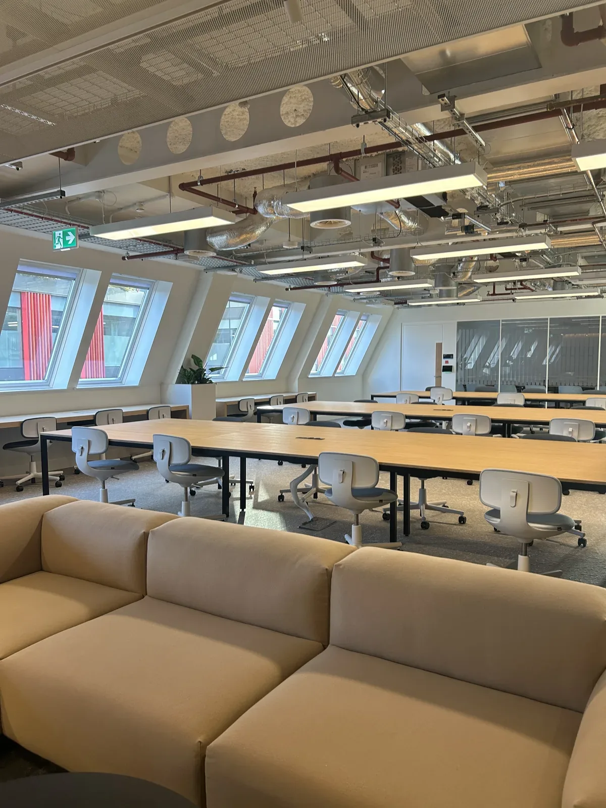 Training floor and breakout after post-construction clean, Coleman Street, London