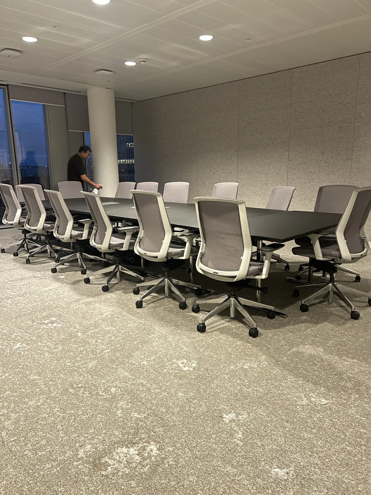 Boardroom carpet cleaning in progress, Moorgate, London