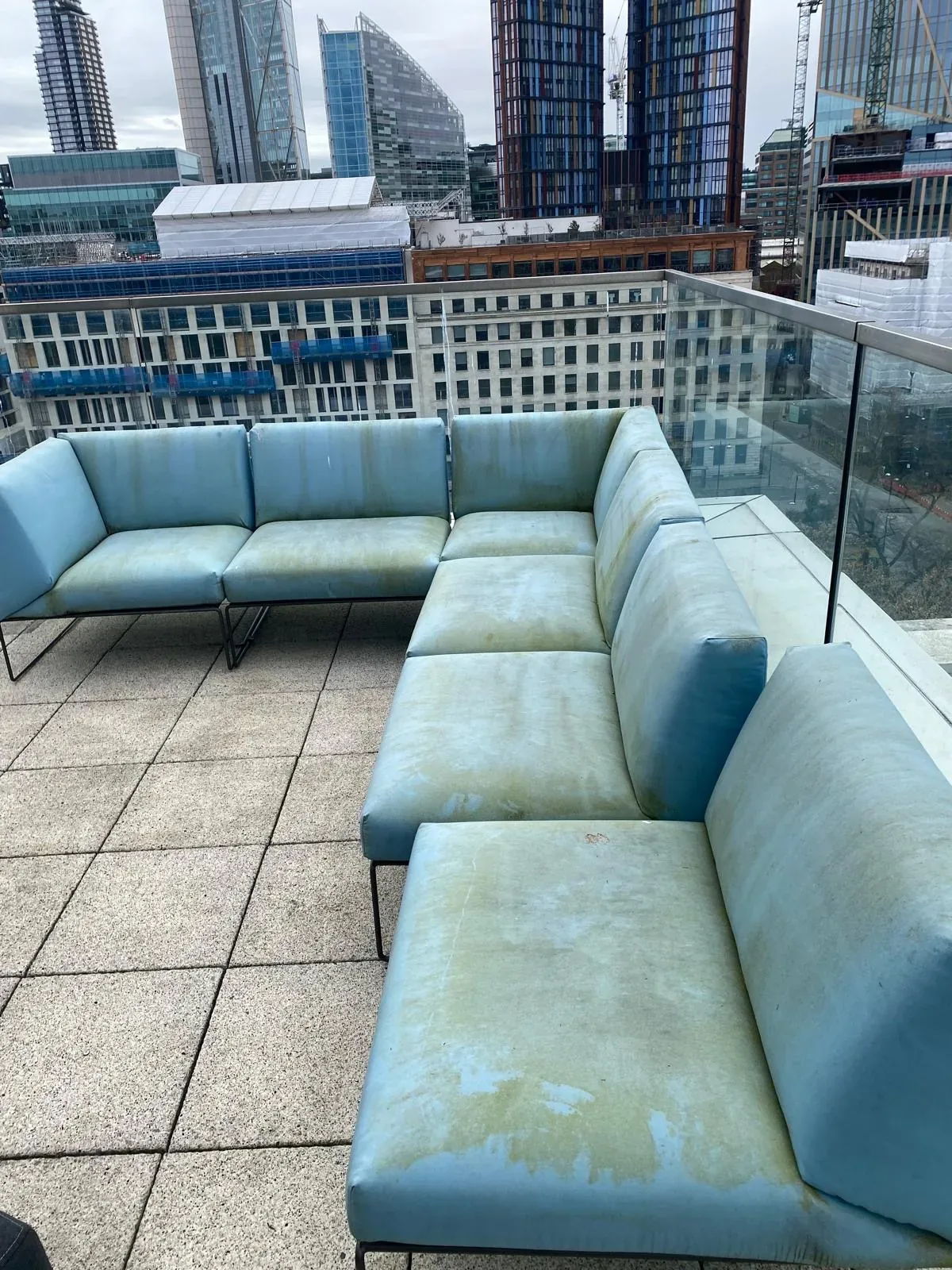 Office terrace sofa before cleaning, Moorgate, London