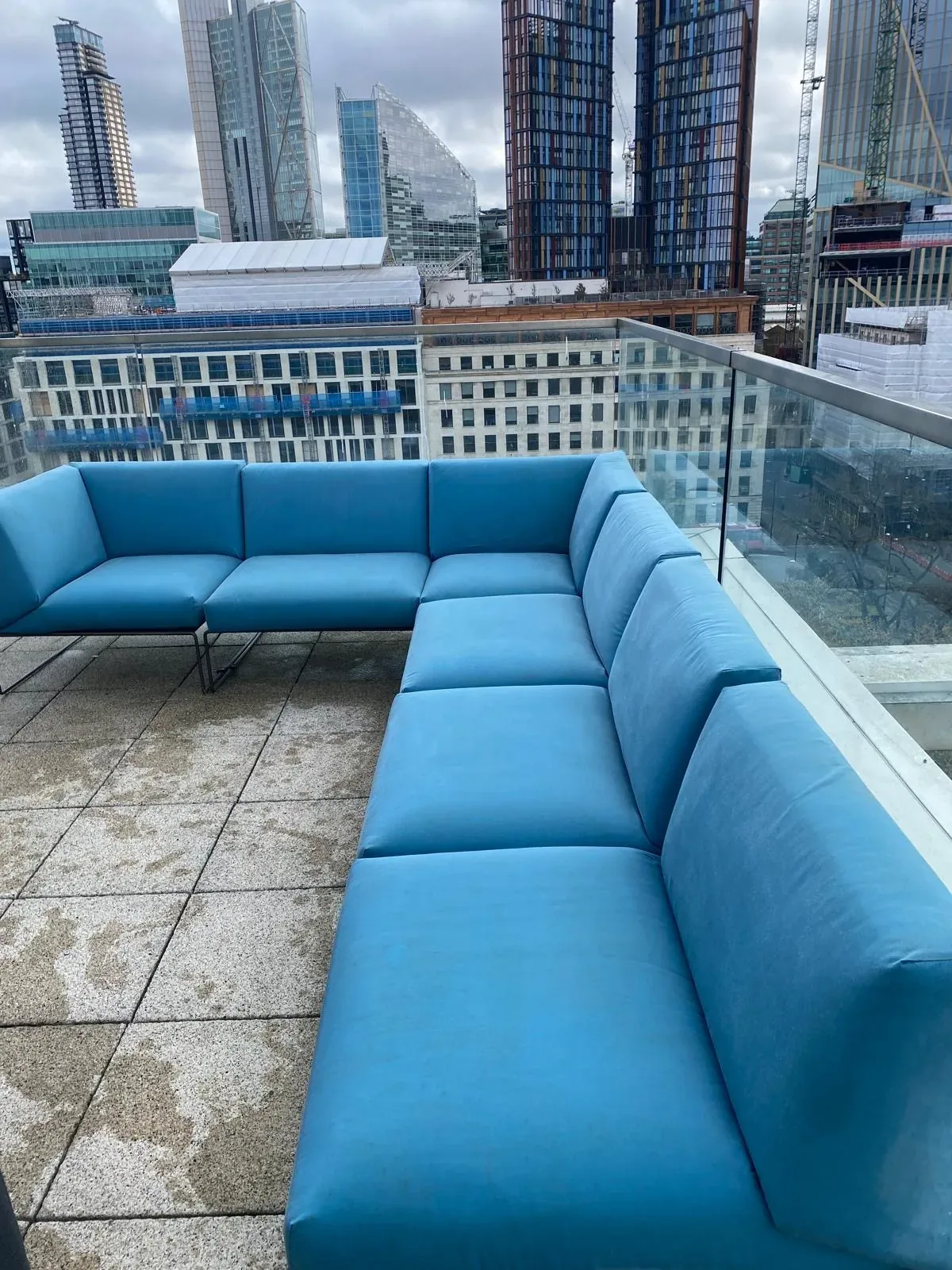 Office terrace sofa after cleaning, Moorgate, London