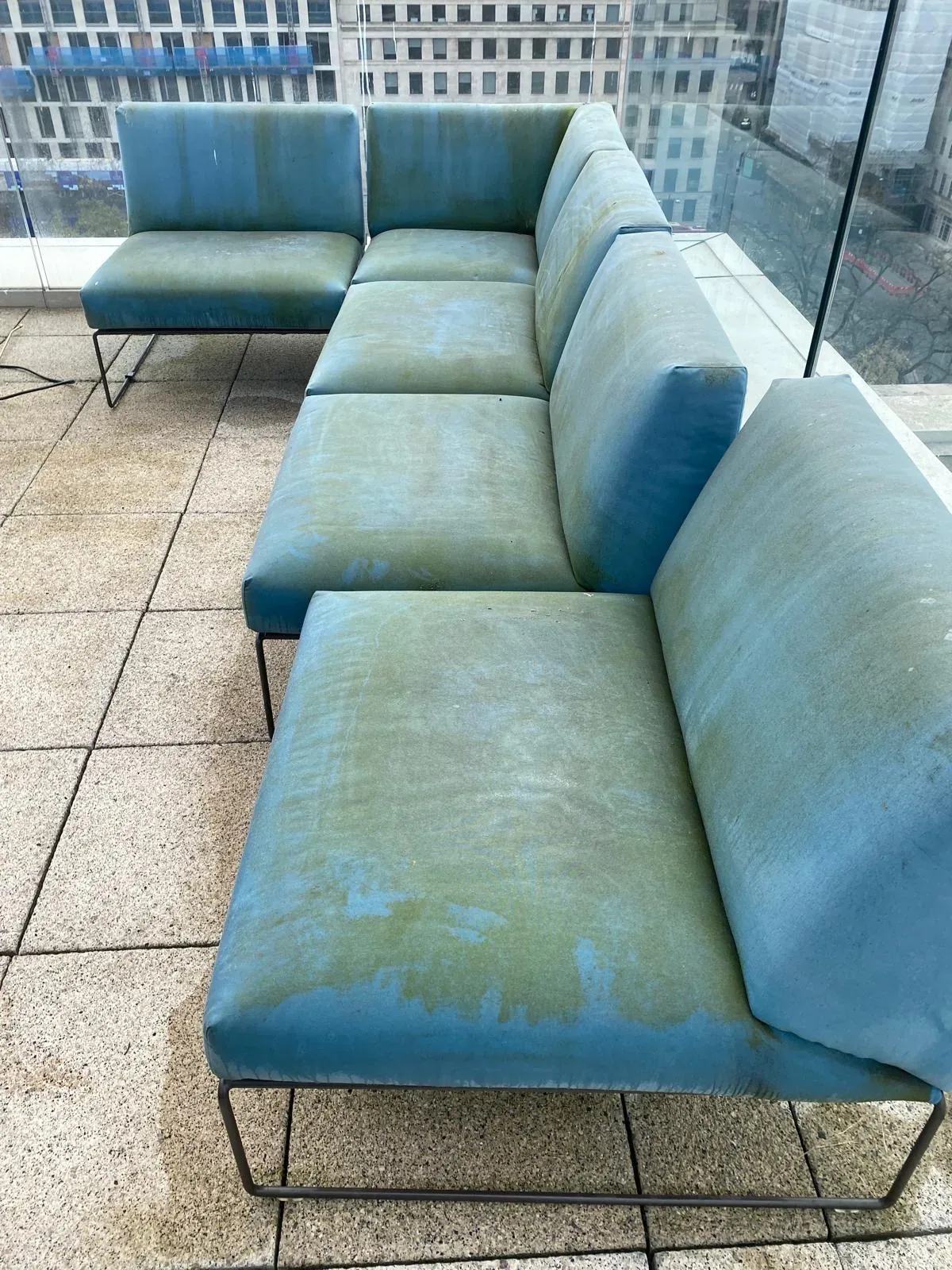 Terrace sofa algae staining, moorgate terrace