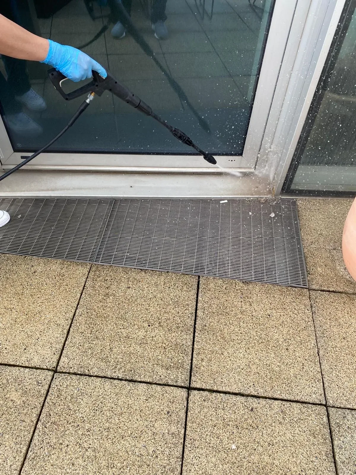 Pressure washing terrace door track, moorgate terrace