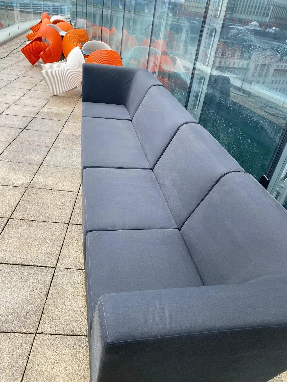 Terrace grey seating after clean, Moorgate, London