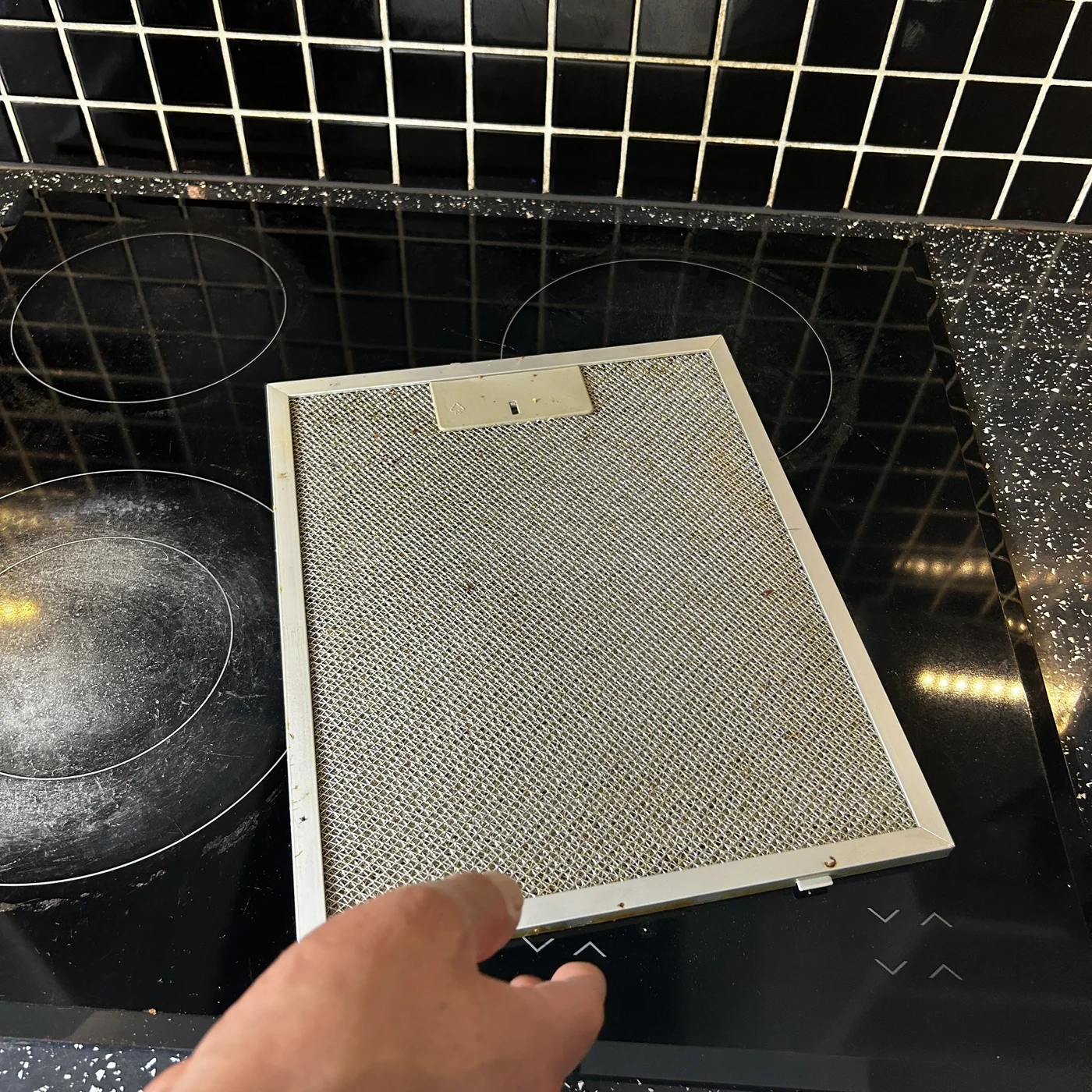 Extractor filter lifted out for degreasing