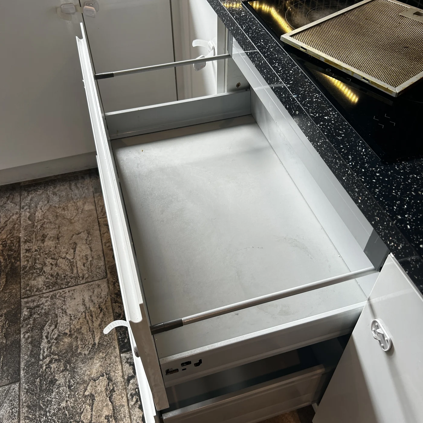 Inside a drawer — where a clerk looks